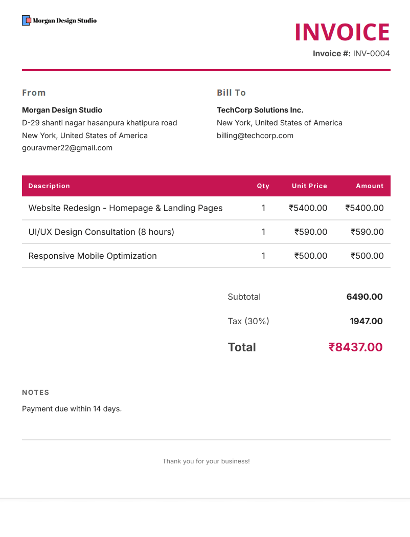 Manhattan invoice template