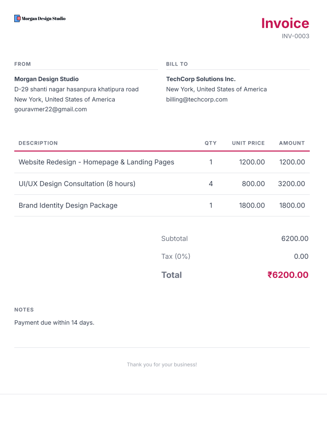 Zurich invoice template